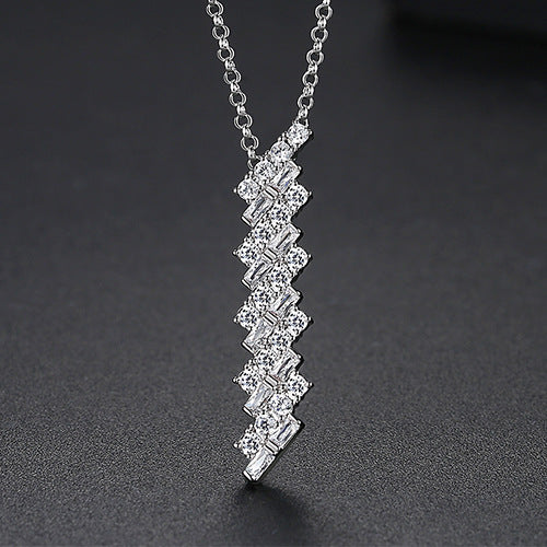 Long Pendant Copper Zircon-laid Necklace