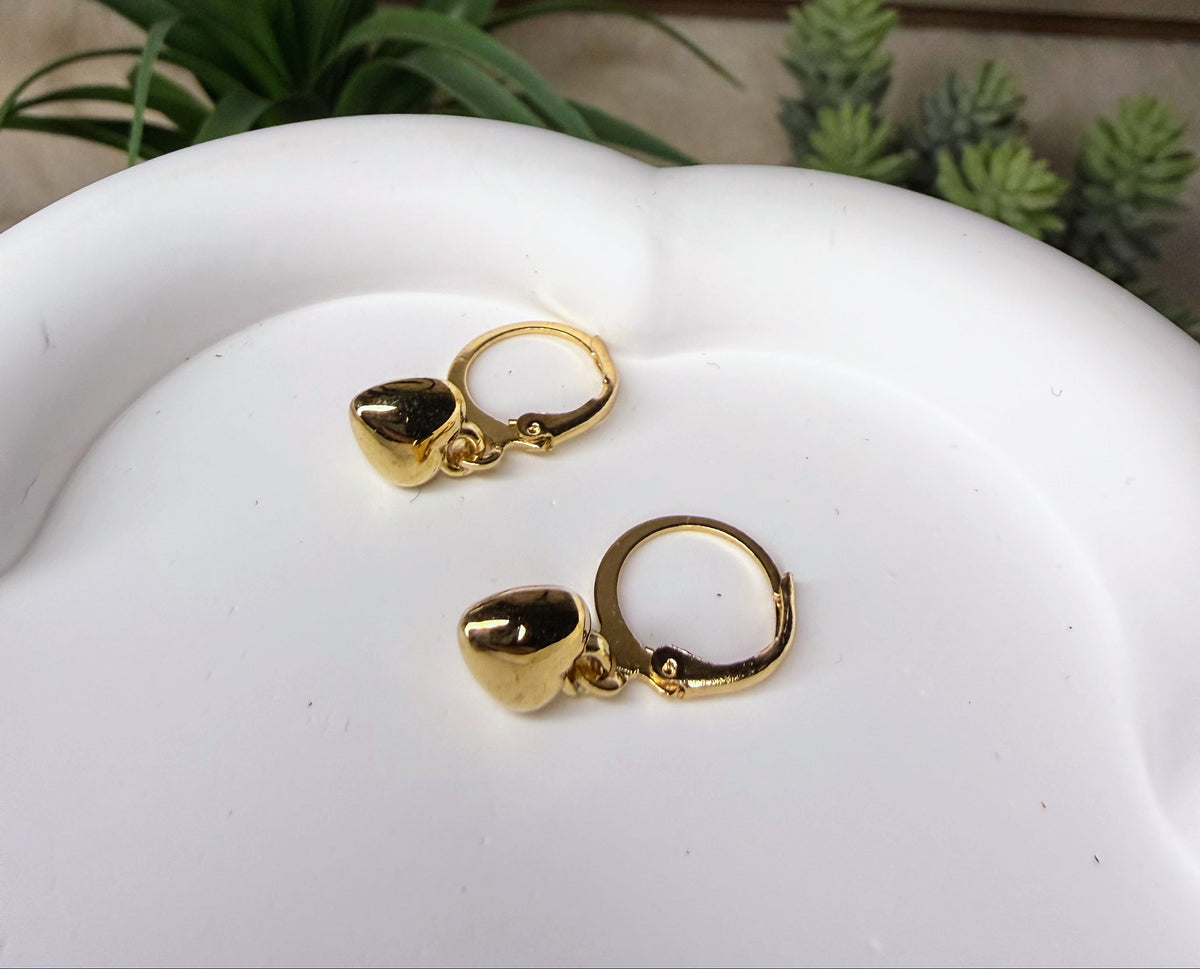Small Gold Heart Dangle Earrings | Lightweight Enamel, Pearl, and Crystal Heart Huggies | Valentine’s & Anniversary Jewelry Gift