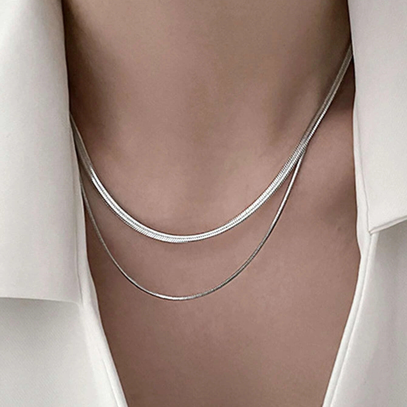 Double Layer Stackable Snake Chain Necklace