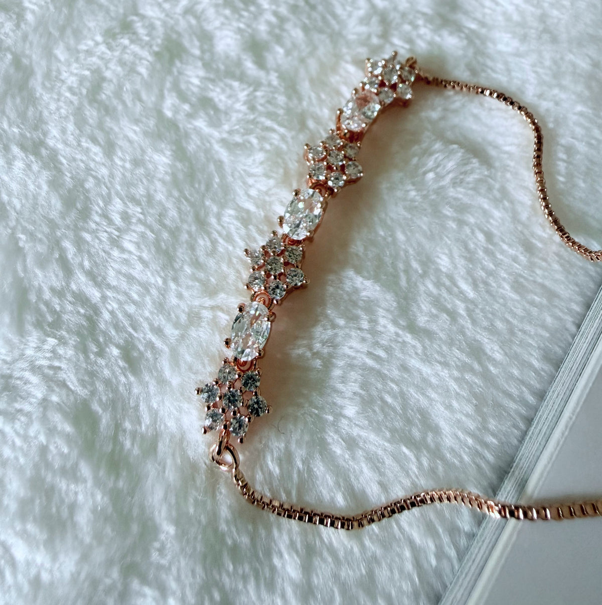 Floral Crystal Slider Bracelet in Rose Gold Tone