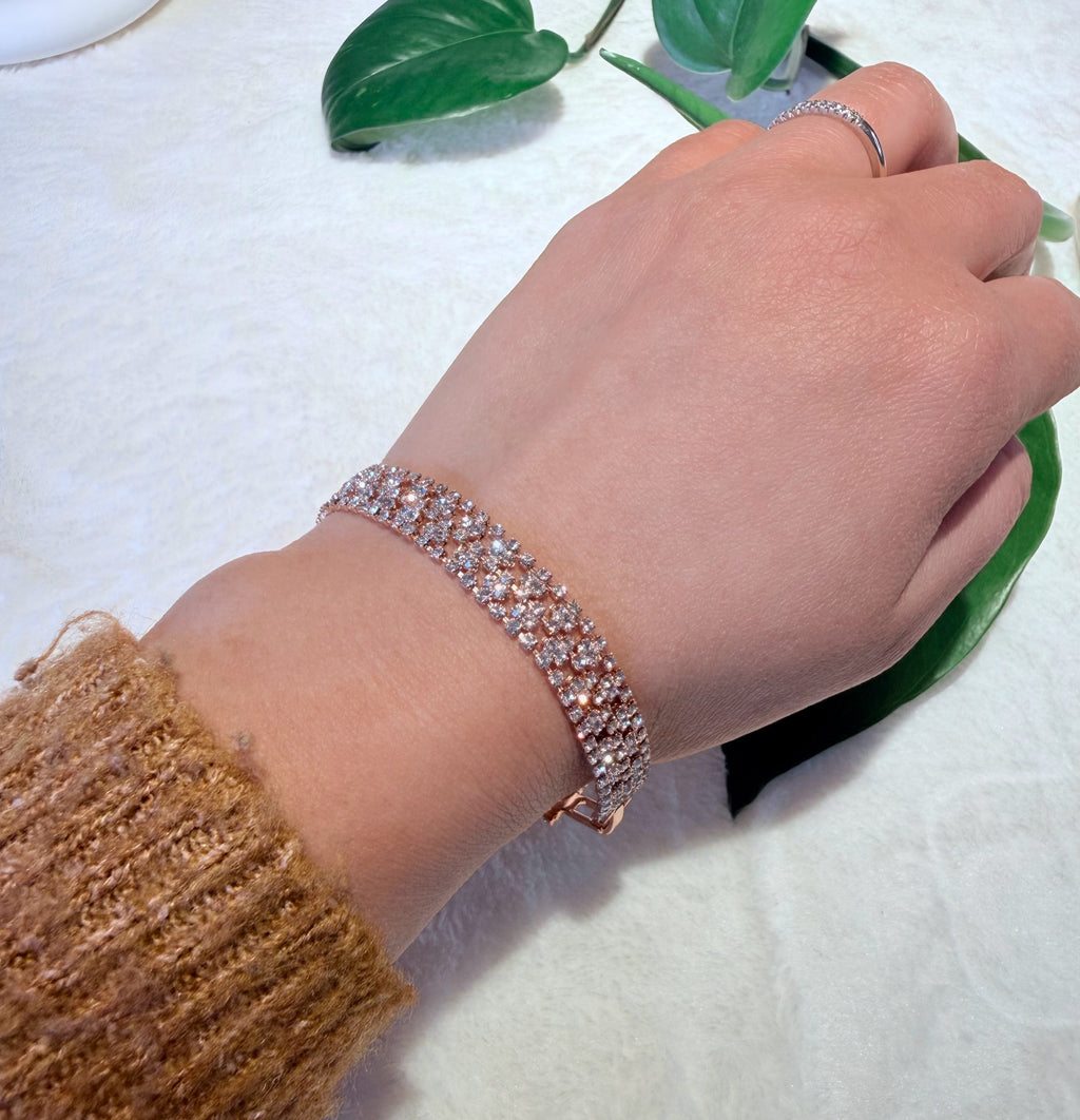 Triple-Row Rose Gold Tone Statement Bracelet